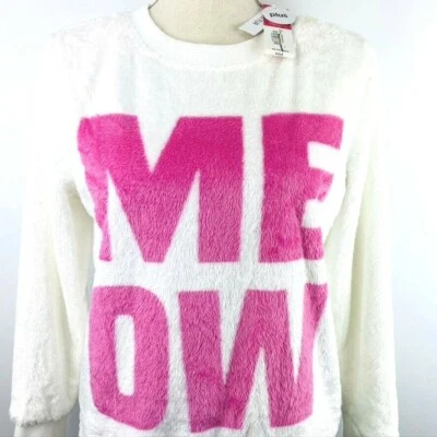 Total Girl MEOW Faux Fur Plus Size Large 14.5 16.5 Soft Sweat Shirt Cat Lovers - Image 1 of 4