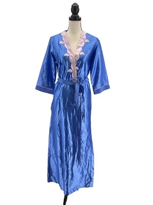 Bata para mujer Intimate Fashions azul pequeña rosa apliques hasta el tobillo vintage Foto 1 de 4