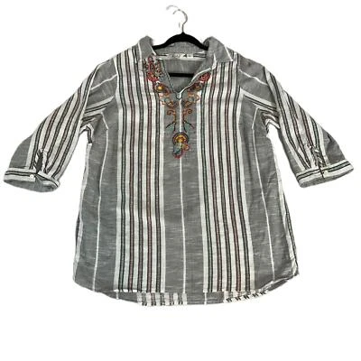 Caffe Marrakech Womens Embroidered Striped 3/4 Sleeve Tunic Blouse Size 1X - Image 1 of 4