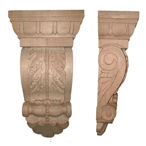 Corbel acanto in legno di acero intagliato a mano (5,12” x 2,75” x 9,75”) - Foto 1 di 2