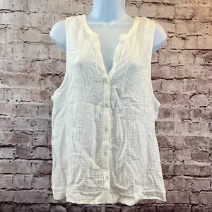 Splendid Women's White Quilted Sleeveless V Neck Button Up Blouse Top Size Large - Picture 1 of 7