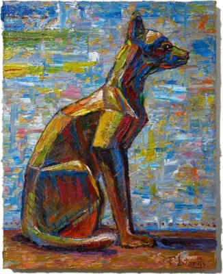 CaT kiTTeN  MoDERN ORIGINAL OIL█PAINTING█VINTAGE ART█SIGNED ANIMAL PET FELINE NR - Image 1 of 4