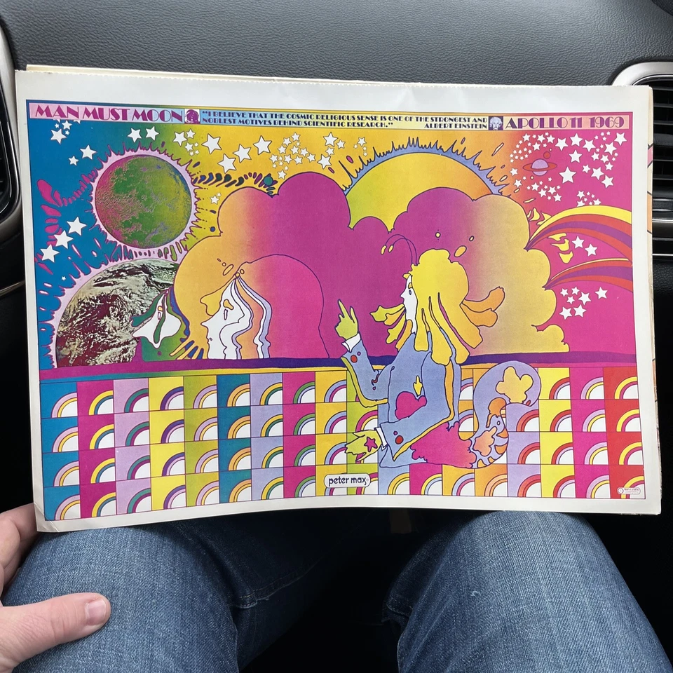 Vintage Peter Max Poster “Moon Landing”. Apollo 11, 11x16  #7 Apollo One See Pic — 第 1/1 张图片