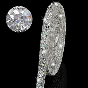 1X Silver 108 x 0.4" Bling Rhinestone Crystal Diamond DIY Decor Sticker Decal #B - Picture 1 of 6