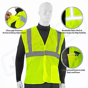 SAFETY VEST 5 POINT BREAKWAY LIME-GREEN ROAD WORK, HIKING, HUNTING - Picture 1 of 9