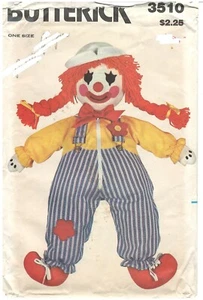 Butterick 3510 Raggedy Clown Transfer Doll one size sewing pattern Vintage - Picture 1 of 3