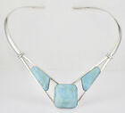 Estate Sterling Silver 925 ?Df? Large 3-Turquoise Stone Chocker Collar Necklace