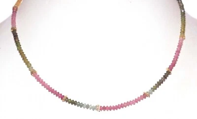 925 Argento Fine Multi Tormalina Gemma 3mm Perline Rotonde 18 " Collana T8 - Immagine 1 di 4