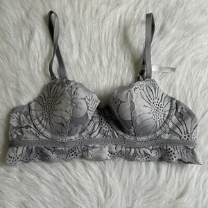 Aerie Balconette Bra Womens Size 32A Grey Floral Lightly Lined Underwire - Picture 1 of 9