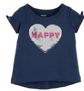 Carter's Toddler Girl Navy Blue Sequin "Happy" T-Shirt - Picture 1 of 1