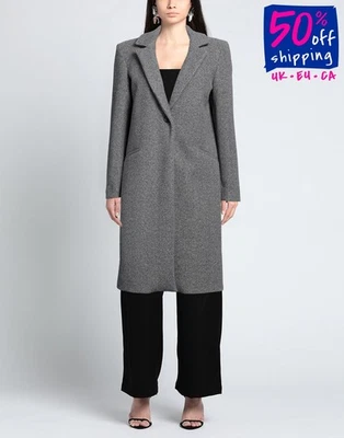 RRP €480 BIANCOGHIACCIO Flannel Coat IT44 US8 UK12 L Wool Blend Grey Lined - Image 1 of 4