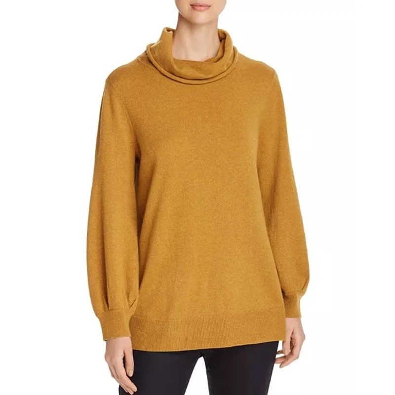 Suéter túnica Eileen Fisher lã merino mostarda manga longa gola alta pequeno G  - Imagem 1 de 4