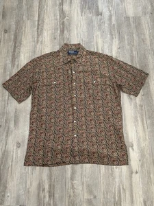 Vintage Polo Ralph Lauren Mens S Camp 100% Silk Button Up SS Shirt AOP Made USA - Picture 1 of 9