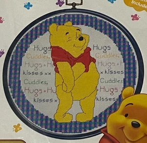 NEW Semco Disney Winnie Pooh Counted Cross Stitch KIT Hugs &Kisses LARGE 8" Hoop - Picture 1 of 10