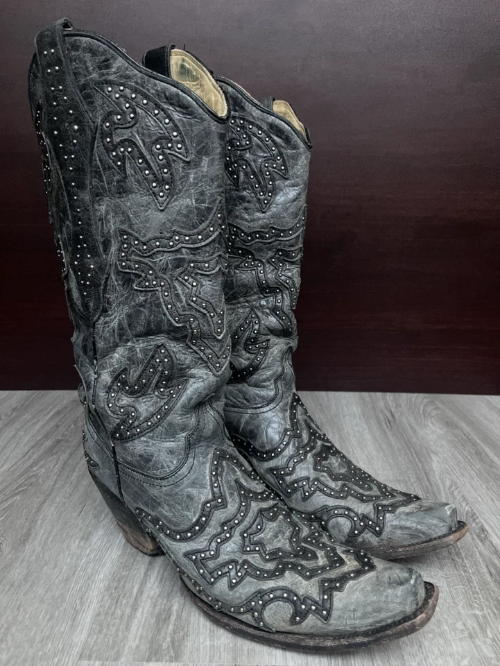 Vintage Corral Distress Leather Cowgirl Glitter Boots Women's Size 9 M - Image 1 of 4