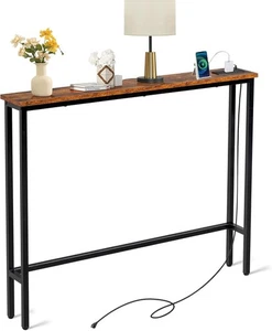 Slim Console Table with Power Outlets & USB, Space-Saving Hallway Desk, 15x100x7 - Picture 1 of 12