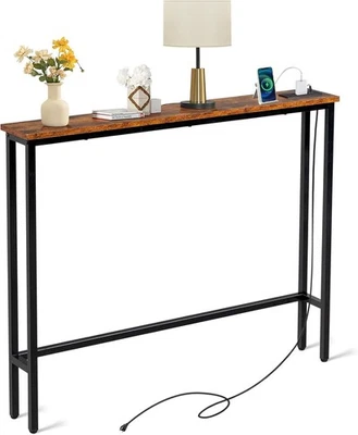 Slim Console Table with Power Outlets & USB, Space-Saving Hallway Desk, 15x100x7 - Image 1 of 4