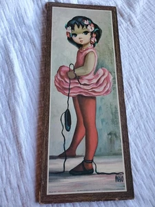 Vintage Maio Big Eye Art Print Litho on Cork Signed Ballerina Soroka Sales 1960s - Picture 1 of 5