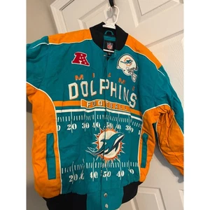 Giacca oversize NFL Miami Dolphins Varsity Racing tela arancione verde acqua taglia: XL - Foto 1 di 7