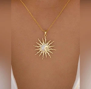 Women’s Gold Sun Pendant Necklace – Boho Minimalist Style - Picture 1 of 2