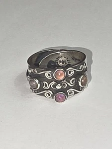 Anillo ajustable vintage de plata de ley con piedras preciosas de Taxco México - Imagen 1 de 12