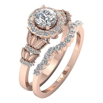VS F 1.30 Ct Bridal Halo Engagement Ring Lab Grown Round Diamond 10K Solid Gold - Image 1 of 4