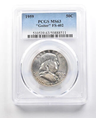 1959 Franklin Half Dollar "Goiter" FS-402 MS63 PCGS *1455 - Image 1 of 3