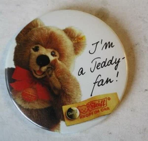 Steiff Pin Back Zelluloid Button Ich bin ein Teddy Fan! Steiff Teddybär Pfote bis Mund - Bild 1 von 1