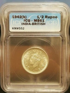 British India 1/2 Rupee 1942(b) - MS61 - Picture 1 of 2
