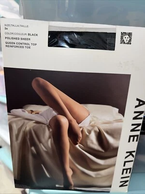 Pantimedias Anne Klein pulidas negras transparentes Queen 3X Control superior punta reforzada Foto 1 de 2