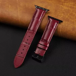 42/44/45/49mm Red Wine Crocodile Leather Apple Watch Band Series 8 7 6 5 4 3 2 1 - Picture 1 of 9