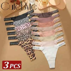 3Pcs/Set Low Waist Sexy Panties Women Thongs Rhinestones Letter Diamonds - Picture 1 of 23