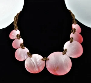 Rosa Variegate Scheiben vier Reihen braune Perlen Halskette Karabinerverschluss verstellbar 10 Zoll - Bild 1 von 5