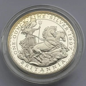 Britannia 1997 primer año Royal Mint 1 oz plata prueba Reino Unido £2 - Imagen 1 de 2