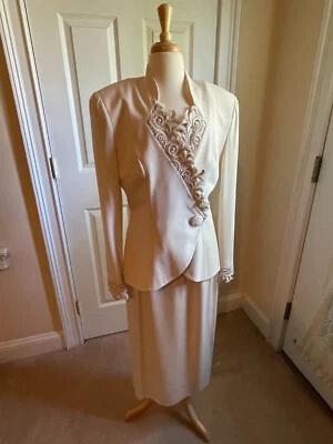Traje vintage para mujer de Daymor Couture - Marfil, frente y puños con cuentas - talla 6 Foto 1 de 3