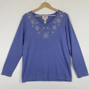 Quacker Factory Lavender Fine Knit Metallic Snowflake Sweater Womens Medium - Picture 1 of 5