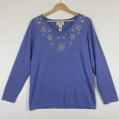 Quacker Factory Lavender Fine Knit Metallic Snowflake Sweater Womens Medium - Image 1 of 4