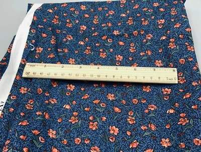 Vtg VIP BLUE CORAL GREEN PETITES FLOWERS CALICO COTTON FABRIC Remnant 1/2 y - Image 1 of 2