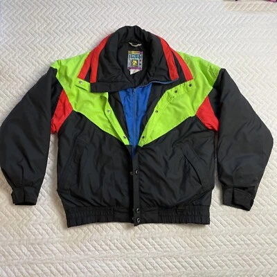 Vintage  Black Neon Green Orange Ski Gear Winter Coat Thermaloft Men's Medium - Image 1 of 4