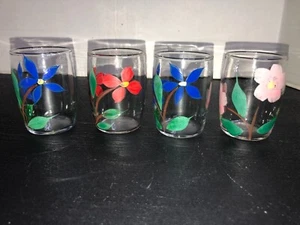 4 Vintage Bartlett Collins handbemalt Gay Modeerscheinung Blume Saft Gläser 3" hoch - Bild 1 von 5
