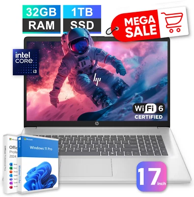 2025 HP 17 Laptop Computer 17.3" 8-Core Intel i3 32GB RAM 1TB SSD OFFICE 2024Pro - Image 1 of 4