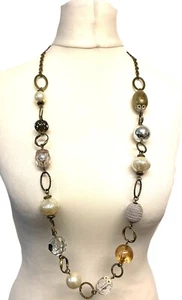 Women's New Look Gold Bronze Beige Beaded Chain Costume Jewellery Necklace - Picture 1 of 4