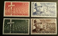 1947 Conjunto De Selo Postal Luxemburgo 242-245 Patton Militar Cemitério Mhr Xf Goma Original