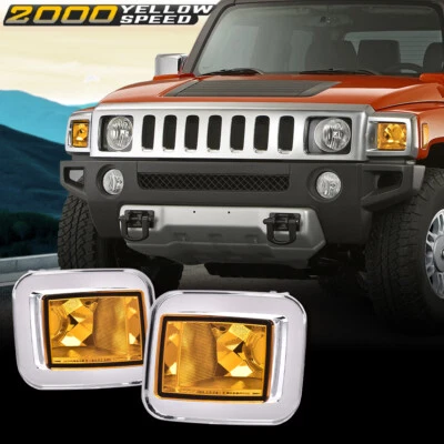 Fit For 2003-2008 H2 Hummer 05-08 H2 SUT Front Chrome Parking Signal Light Pair - Image 1 of 4