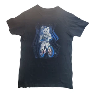 Panda Bear Astronaut Biking in Space Mens T-Shirt Black Funny Unique Graphic Tee - Picture 1 of 6