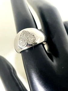 Vtg Affinity Diamond 1/4ct tw Heart Ring 925 Sterling Silver Wide Band Size 10 - Picture 1 of 17