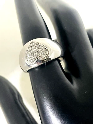Vtg Affinity Diamond 1/4ct tw Heart Ring  925 Sterling Silver Wide Band Size 10 - Image 1 of 4