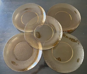 5 Amber Glass Dinner Plates 11” Diameter - Picture 1 of 10