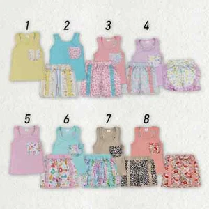 Sibling Baby Girls Bow Vest Shirt Ruffle Shorts Outfits - Picture 1 of 11