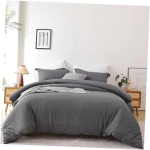 Soft Breathable Duvet Cover Size - Luxury 100% Washed Duvet Twin Dark Grey - Picture 1 of 7